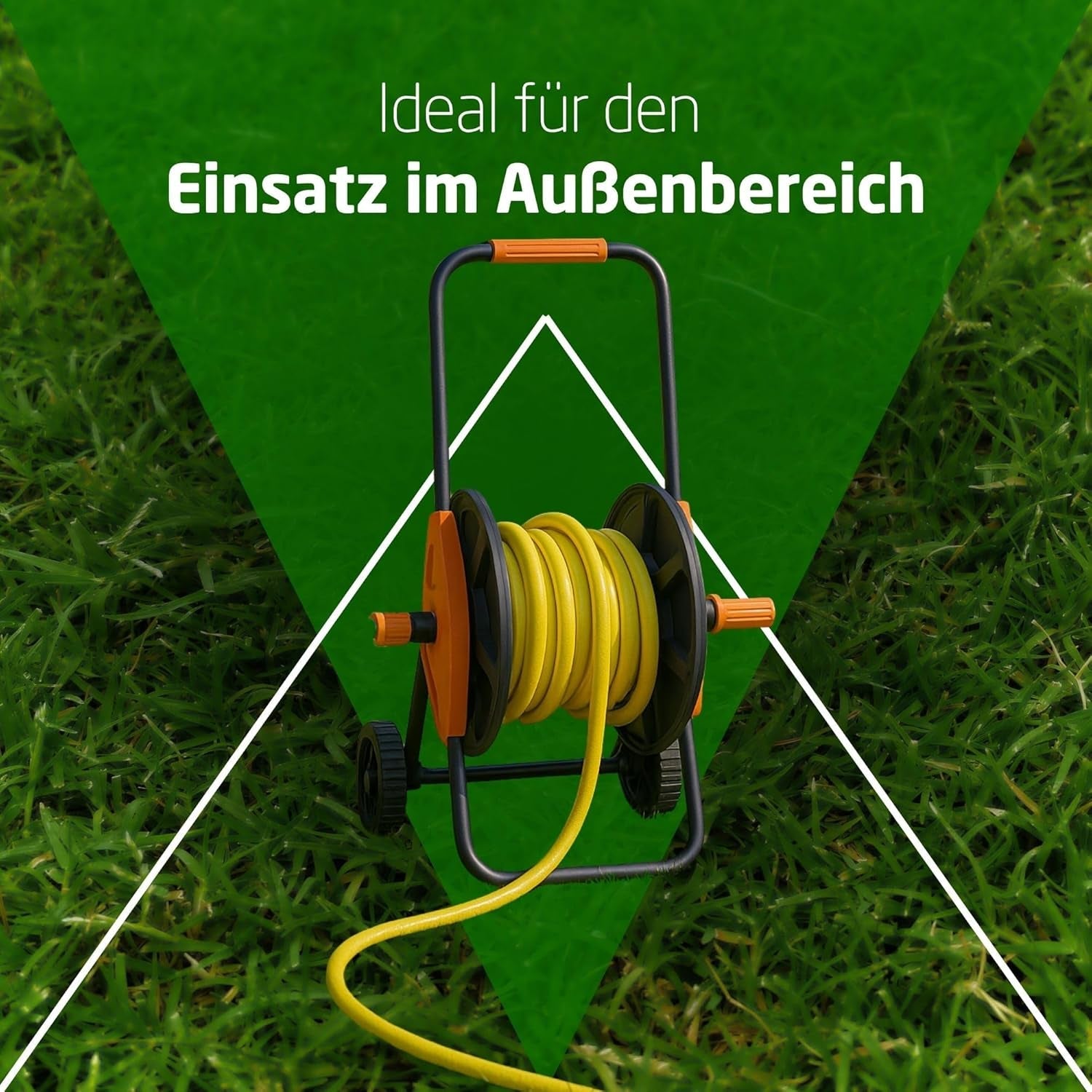 Amig - Rolă de furtun | pentru furtunuri de 1/2" | max. 60 m rulată | cu manivelă pentru înfășurare ușoară | polipropilenă | portocaliu și gri