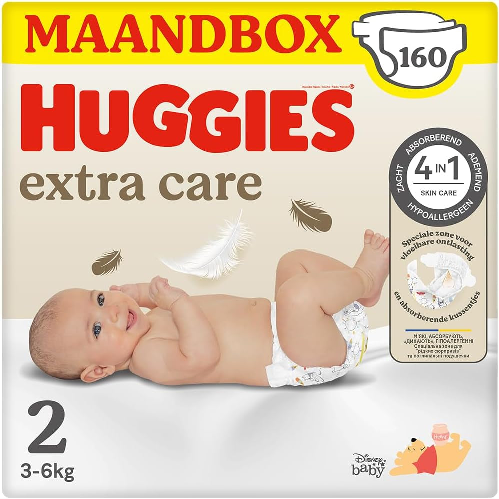 Dětské plenky Huggies Extra Care, velikost 2 (3-6 kg), Super absorpční, Disney Design, hromadné balení, 160