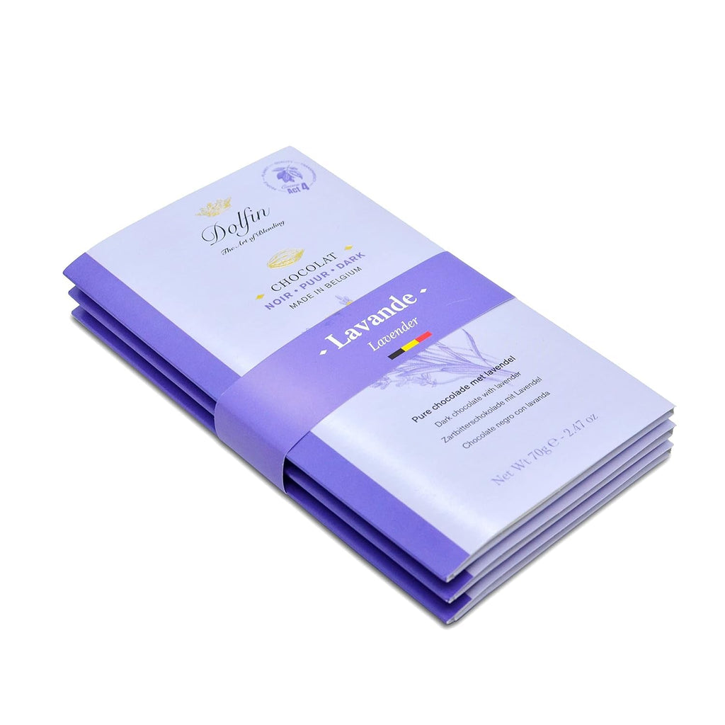 Dolfin Pachet de 3 ciocolată cu diverse arome - ciocolată artizanală belgiană, 210 g Bomboane de Ciocolata Naty Shop 210 G Lavanda