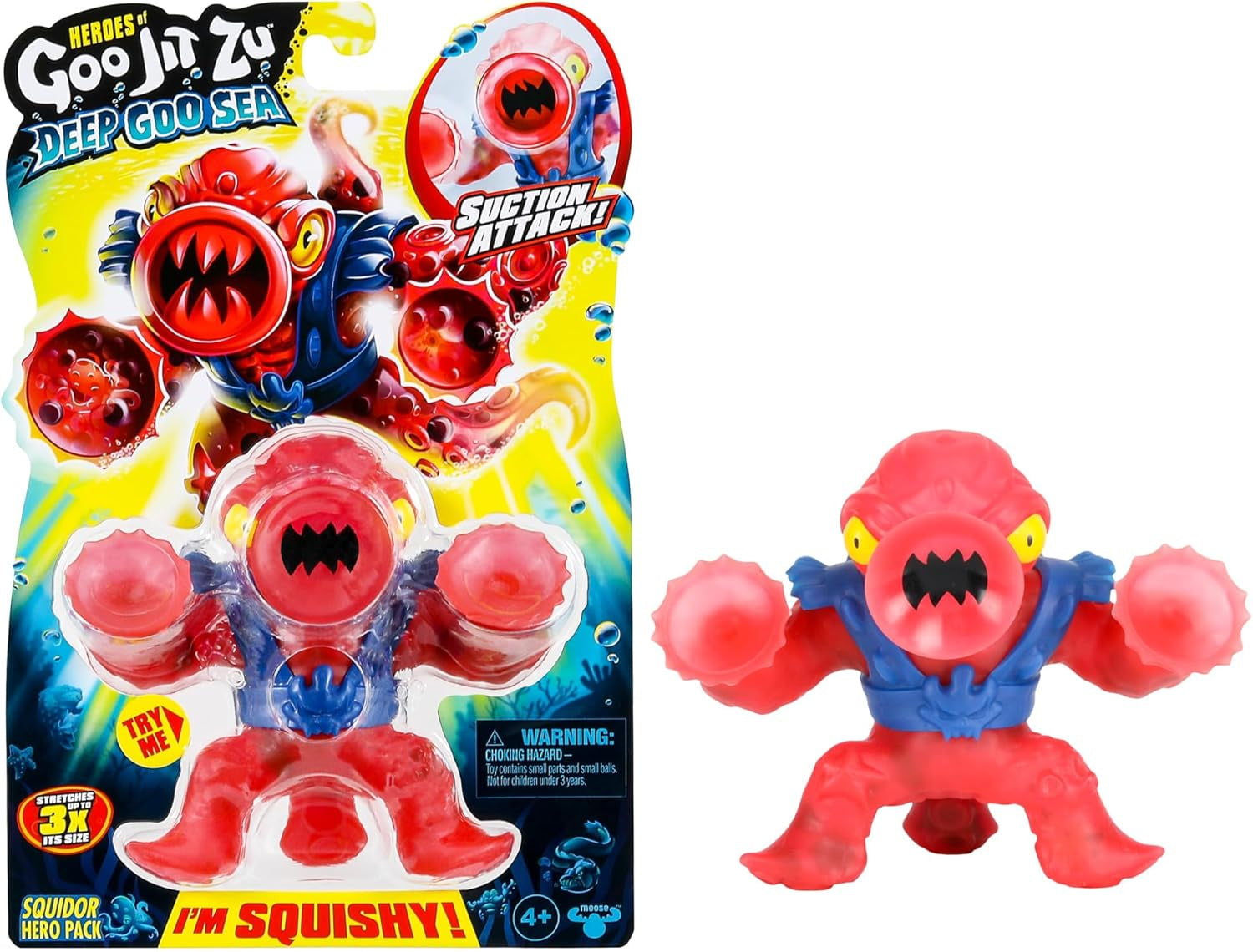 Heroes of Goo Jit To Deep GOO Sea Hero Pack cu Thrash. Figură de acțiune super elastică și extensibilă cu umplutură specială de slime și falcă mobilă Action figures Naty Shop Squidor