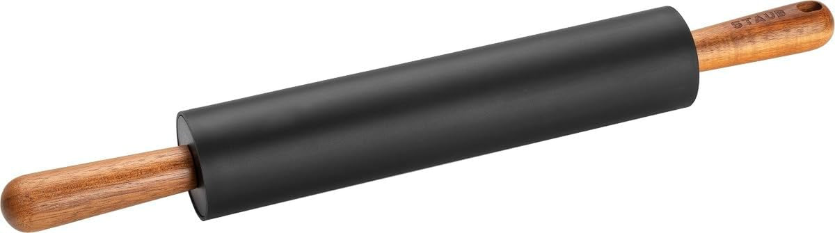 STAUB Teigroller, Nudelholz, Délka: 45 cm, Rollbreite: 26 cm, Schwarzes BPA-freies Silikon und Akazienholz, Ergonomischer Griff, Schwarzes und Braun