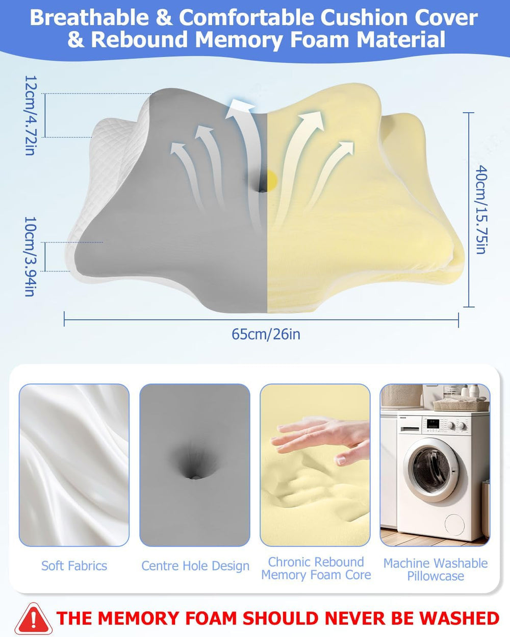 Pernă ortopedică, Pernă de susținere laterală, Pernă de susținere a gâtului, Pernă pentru dureri de gât, Pernă din spumă de memorie, Pernă ergonomică, Pentru susținerea laterală a spatelui și a burții - formă de fluture Perne ortopedice cervicale Naty Shop