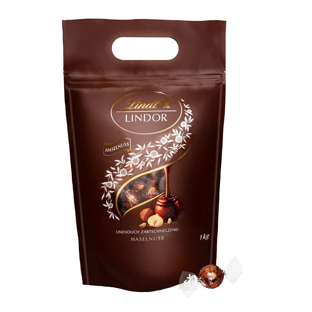 LINDOR čokoládové kuličky s lískovými oříšky, pytel 1 kg + sud na sherry Johnnie Walker 0,7l