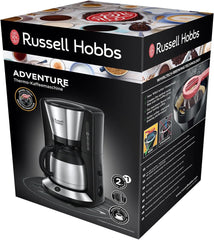 Cafetieră Russell Hobbs [Cap de duș pentru extracție și aromă optime] Adventure (1 până la 8 cești, carafă termică de 1,0 l, oprire automată, sistem anti-picurare, 1100 W) Cafetieră cu filtru 24020-56