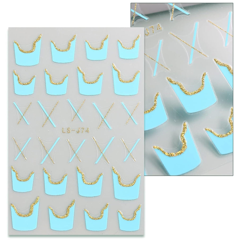 JMEOWIO Nagelsticker Französischer Tipp 9 Blatt Nail Art Sticker Selbstklebend Nagelaufkleber Glitzer Wellenlinie Dekoration Nageldesign Zubehör