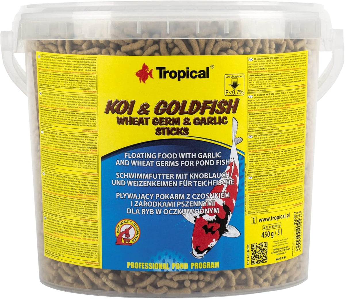 Tyčinky z pšeničných klíčků a česneku KOI&Goldfish 5L / 430g - Jezírkové krmivo pro každodenní krmení koi ryb v širokém rozsahu teplot od 8 do 30°C
