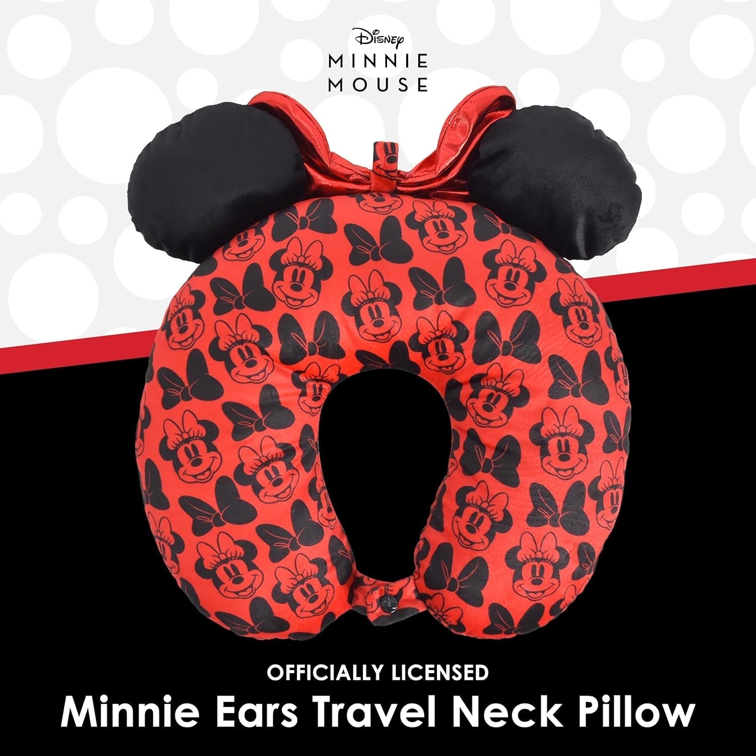 Ful Concept One Disney Minnie Mouse Pernă de gât de călătorie cu urechi 3D și arc pentru avion, mașină și birou, confortabilă și respirabilă, roșu / negru Perne calatorie Naty Shop