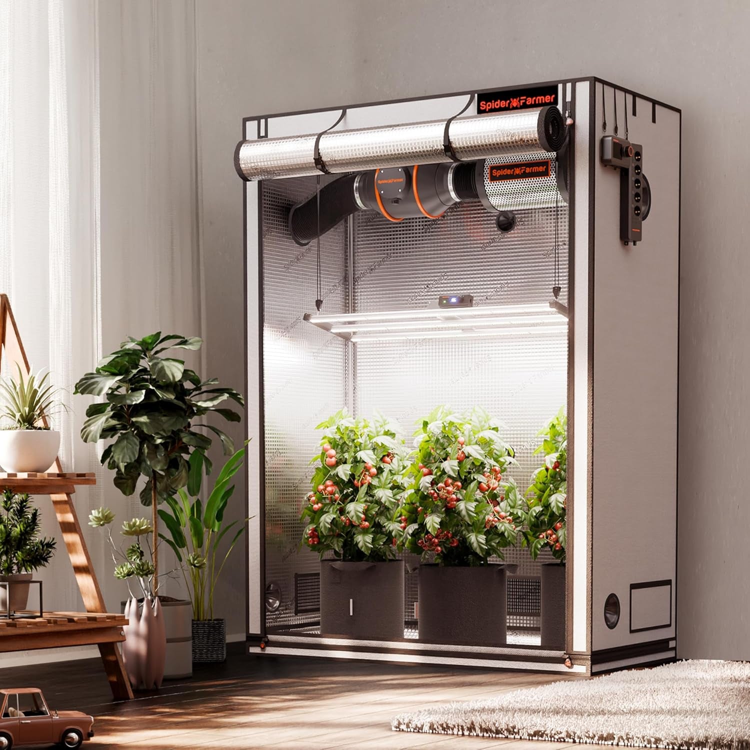 Pěstební stan Spider Farmer Pro 70x140x200cm s rolovacími dveřmi, pozorovacím oknem, odnímatelným podlahovým panelem, tkanina Mylar 2000D, pro vnitřní hydroponii s SF4000, G4500, SE4500
