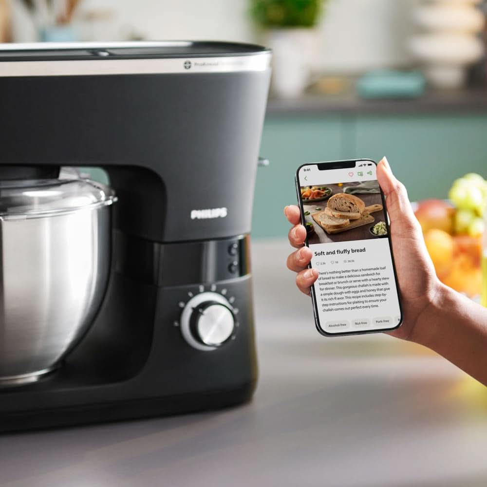 Philips 7000 Series Küchenmaschine - 5,5 Liter, 1000 Watt, 8 Geschwindigkeitsstufen, Proknead Technologie, Rezepte, LED Smart Timer, Knethaken, Schneebesen Und Rührbesen (HR7962/01) Mama si Copilul Naty Shop