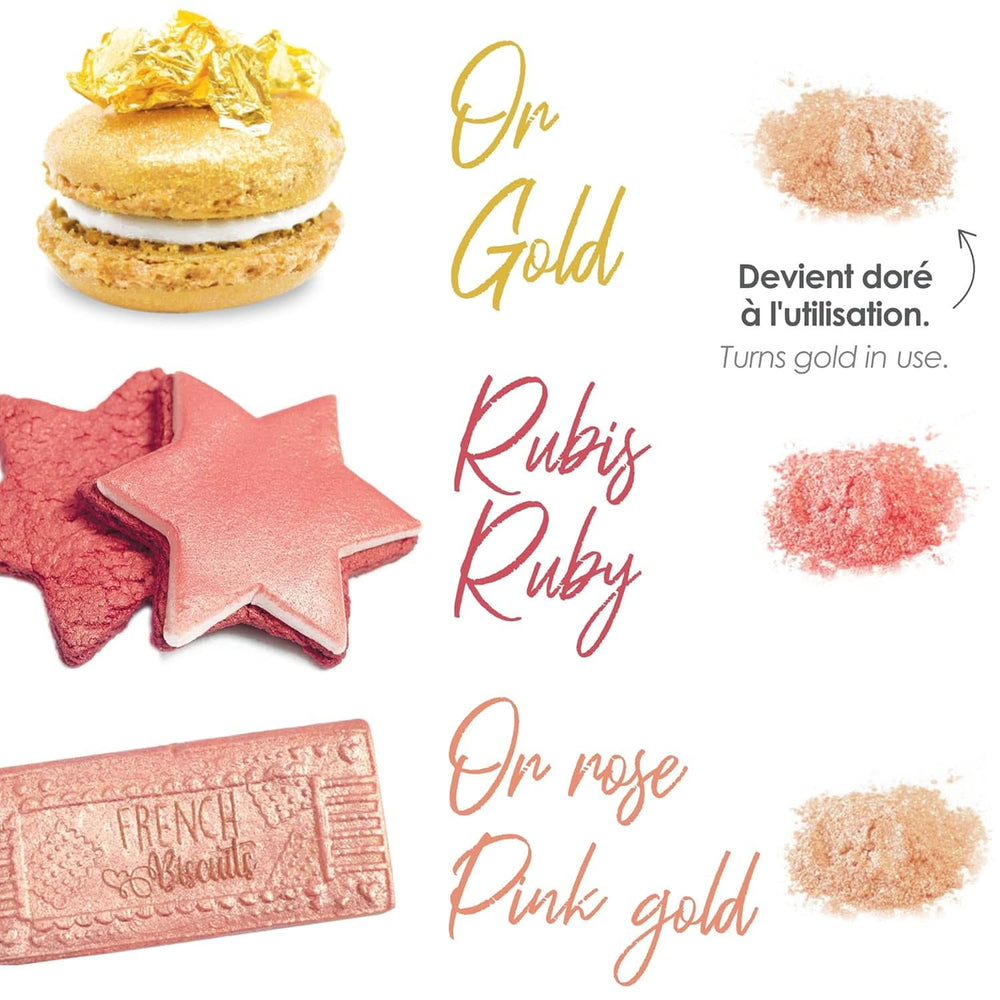 ScrapCooking, sada 3 potravinářských barviv, zlatá, růžovo-zlatá a rubínová, metalické odstíny, 3 x 5 gramů Naty Shop