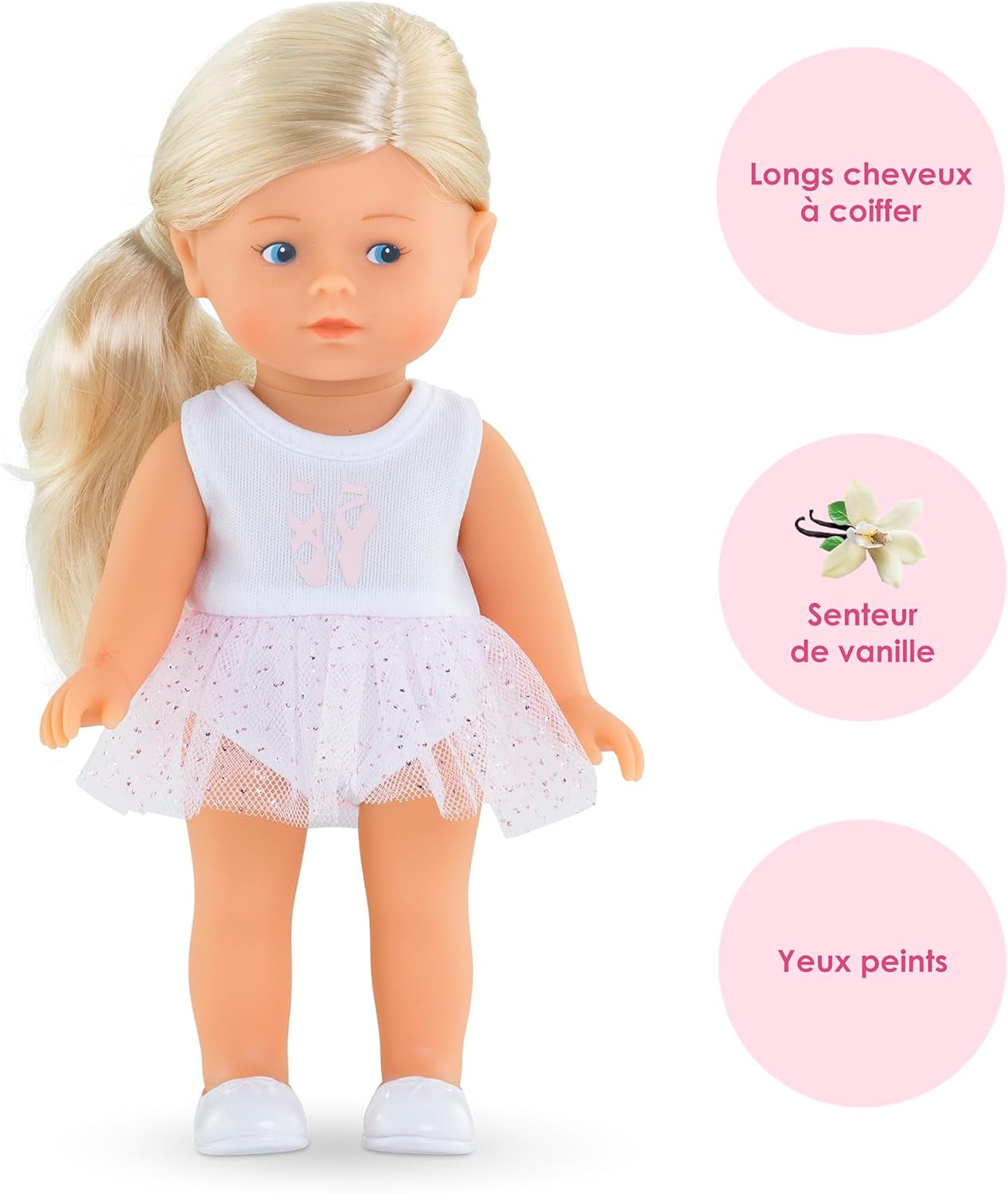 Sada Les Trends Mini Corolline Rosy Ballerina, Vollvinylpuppe s langem Haar, extra outfit v Geschenkbox, Vanilleduft, 20 cm, ab 3 Jahren