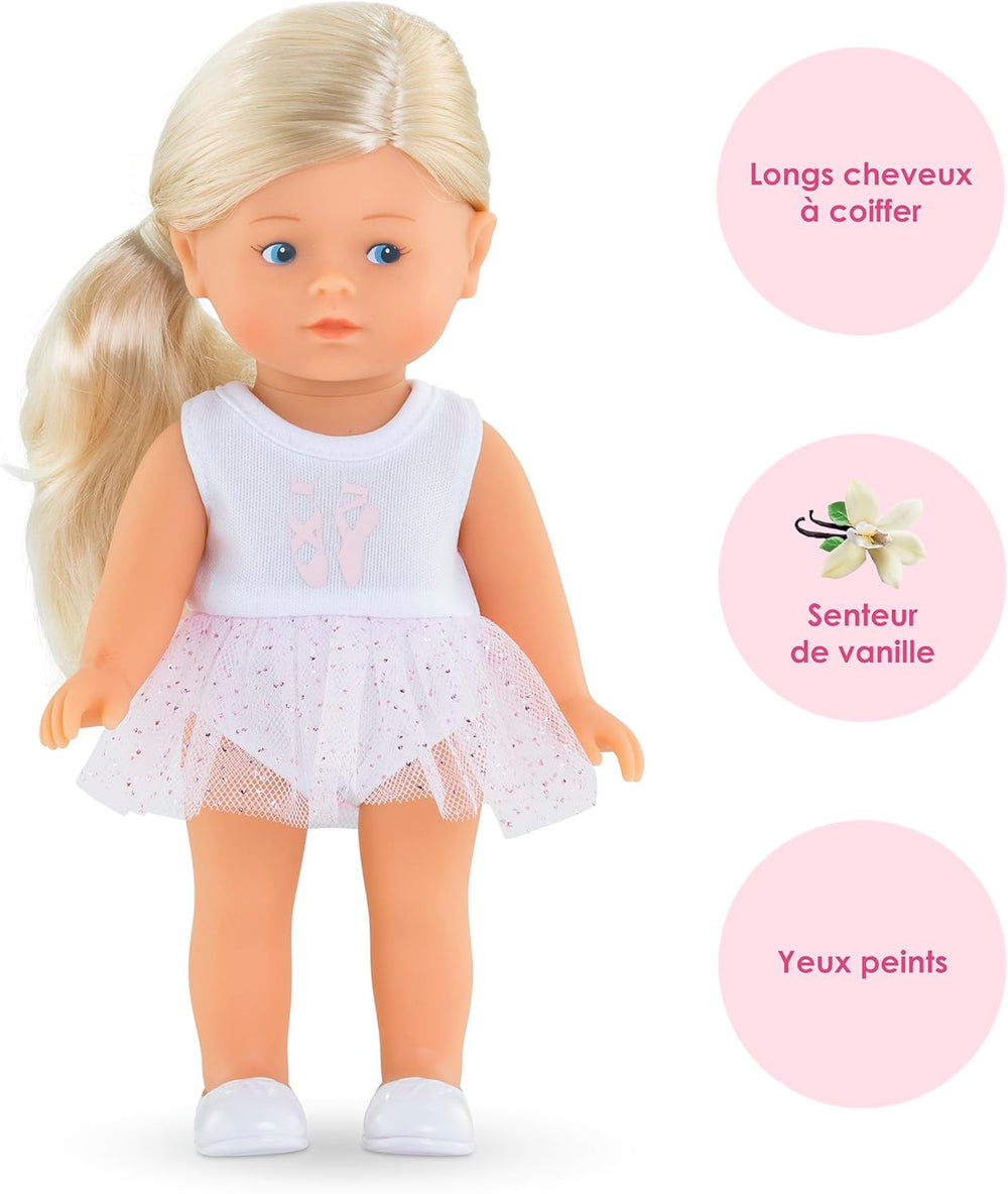 Sada Les Trends Mini Corolline Rosy Ballerina, Vollvinylpuppe s langem Haar, extra outfit v Geschenkbox, Vanilleduft, 20 cm, ab 3 Jahren