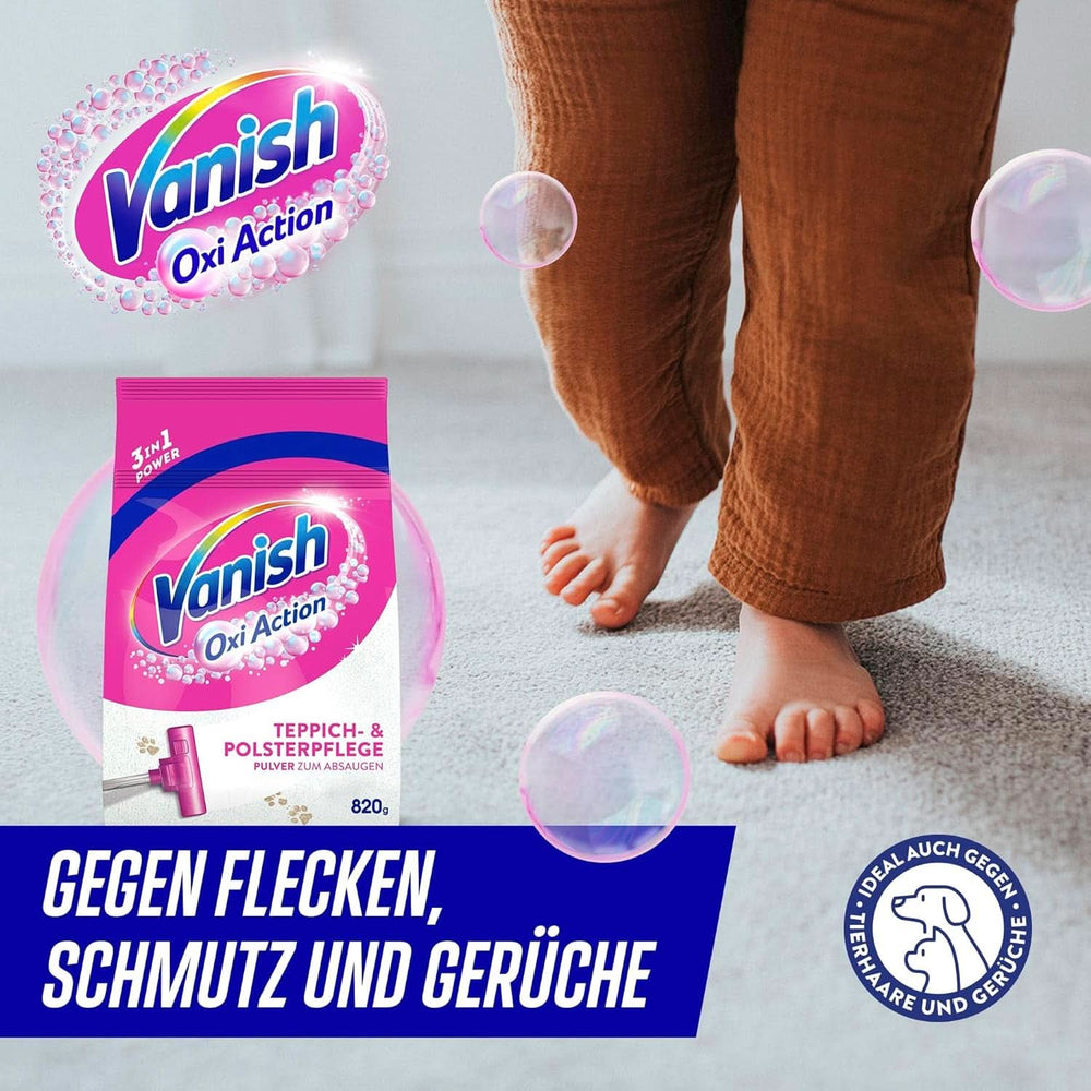 Vanish Oxi Action prášek na čištění koberců a čalounění - 1 X 820 G - Čistí velké plochy koberců a čalounění od špíny, zápachu a prachu Prací prostředky Naty Shop
