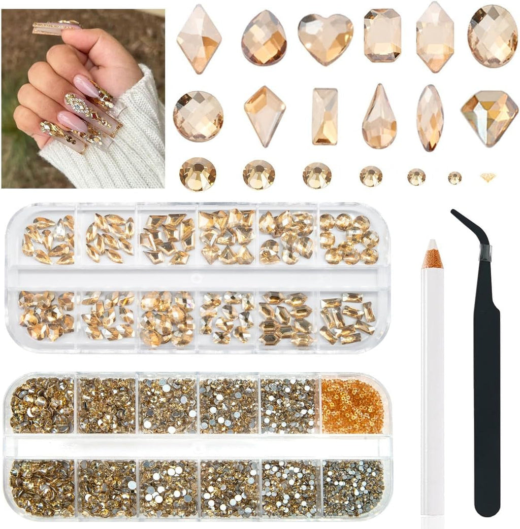 2630 buc pietre strălucitoare cristal AB pentru unghii, 120 pietre strălucitoare mari de 12 tipuri + 2510 pietre rotunde din sticlă K9 de 6 dimensiuni pentru unghii, strasuri, design de unghii, brelocuri pentru unghii pentru arta feței