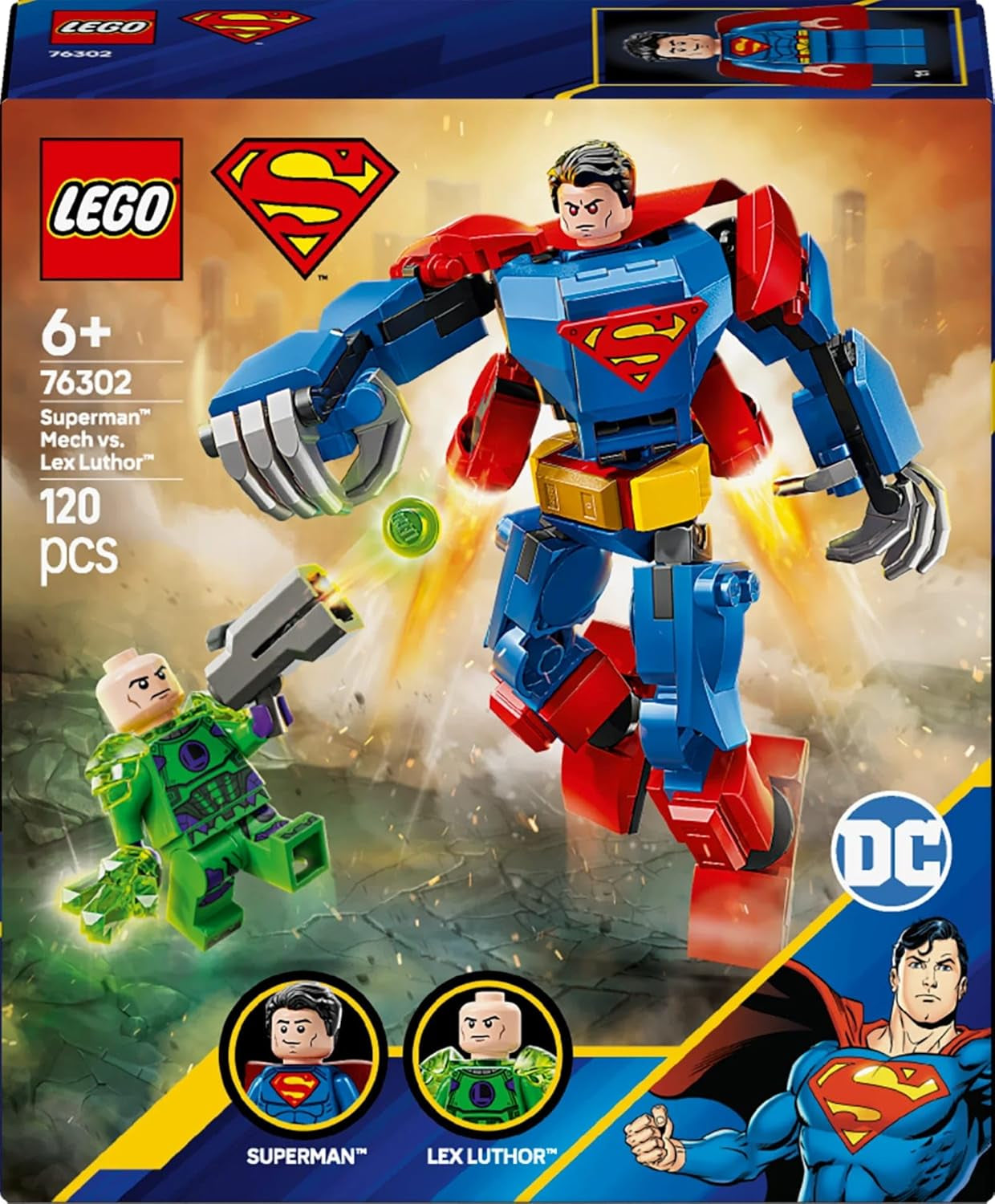 LEGO DC Superman Mech vs. Lex Luthor – Hračka superhrdiny se 2 minifigurkami – Sestavitelná akční figurka s pohyblivými pažemi, nohama a prsty – Dárek pro chlapce a dívky Věk 6+ 76302 Stavebnice Besuche den LEGO-Store