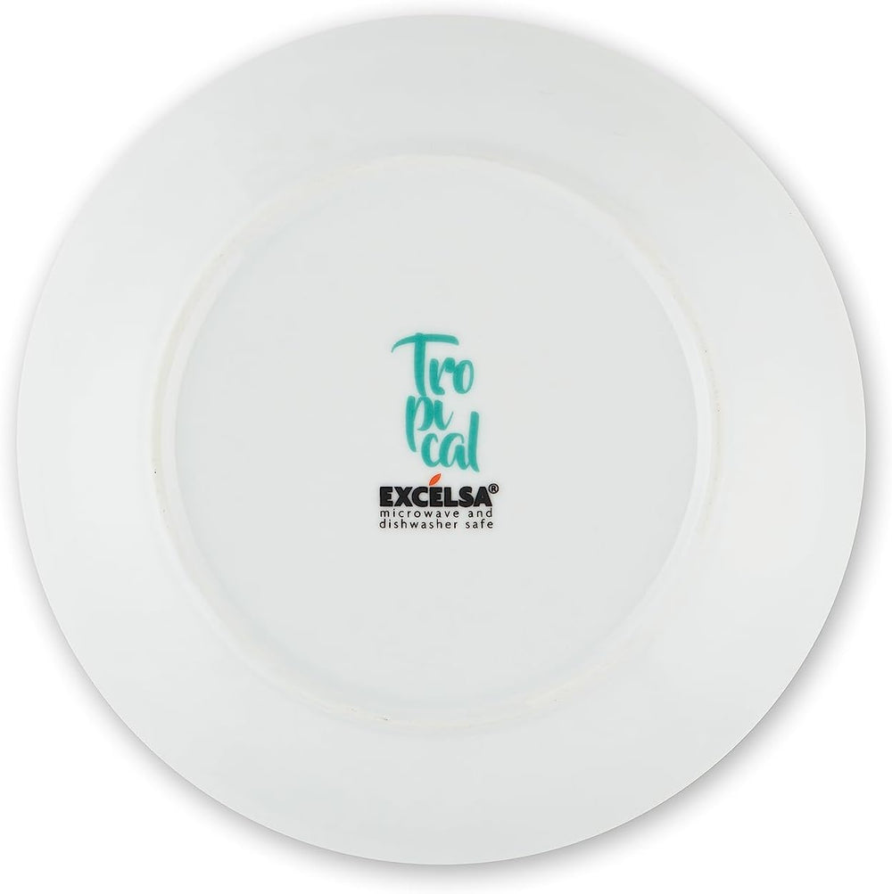 Set de veselă Excelsa Tropical, 18 piese, porțelan, alb cu decor