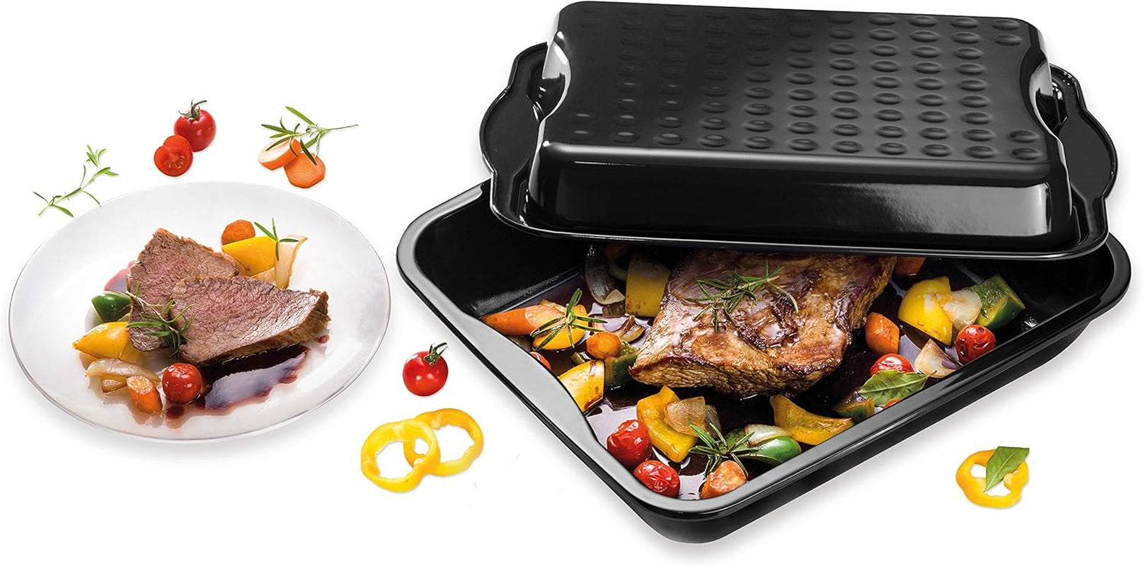 Dr. Oetker Maxi-Bräter Mit Deckel BACK-IDEE KREATIV, Brat- Und Auflaufform Aus Hochwertigem Stahlblech Mit Emaillierung, Eckige Form, Schnitt- Und Kratzfest - Spülmaschinengeeignet in Schwarz Formy a plechy na pečení Naty Shop