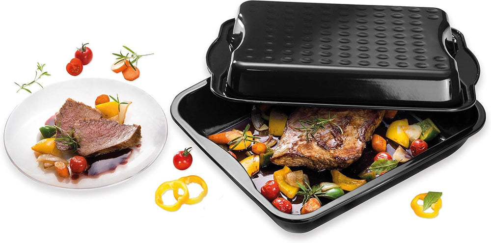 Dr. Oetker Maxi-Bräter Mit Deckel BACK-IDEE KREATIV, Brat- Und Auflaufform Aus Hochwertigem Stahlblech Mit Emaillierung, Eckige Form, Schnitt- Und Kratzfest - Spülmaschinengeeignet in Schwarz Formy a plechy na pečení Naty Shop