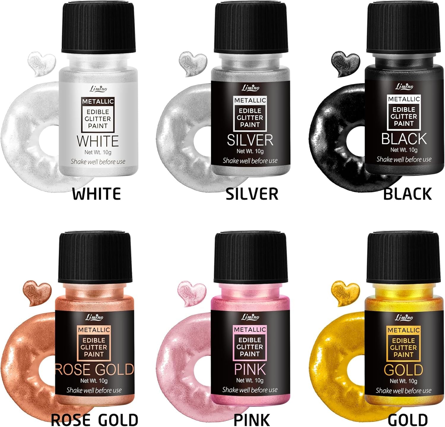 Sclipici comestibil lichid - 6 culori metalice, pudră sclipici comestibilă lichidă pentru decorarea torturilor, copt, macaroane - colorant alimentar metalic, culori sclipici pentru fursecuri, fondant, prăjituri, brioșe