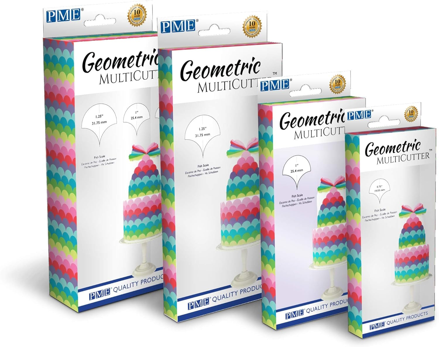 GMC194 Forme geometrice multiple pentru biscuiți - Solzi de pește/Scoică, Set de 3 forme geometrice pentru biscuiți, Solzi de pește, Mărimi mici, medii și mari, Plastic ABS, Multicolor