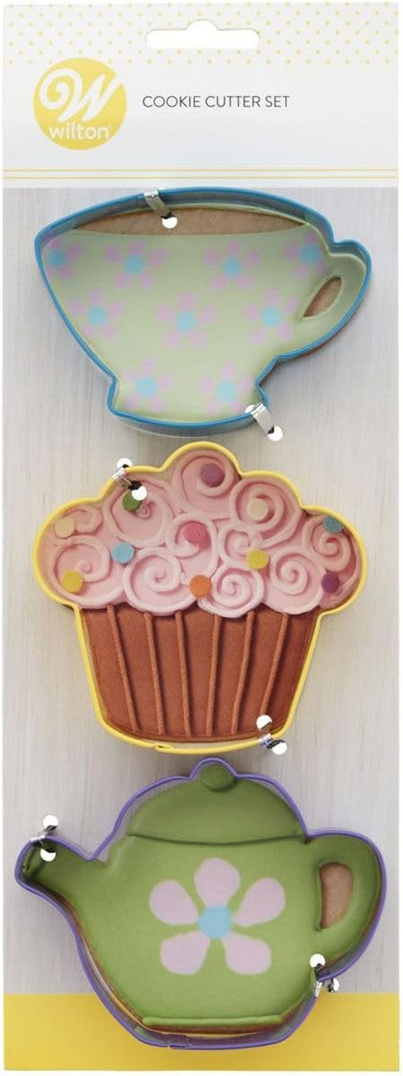 Formă de biscuiți Wilton Tea Party, 3 bucăți: Forme de biscuiți pentru petreceri cu ceai, forme de biscuiți din aluminiu: ceașcă de ceai, ceainic și brioșă, copt în bucătărie, DIY - Set/3