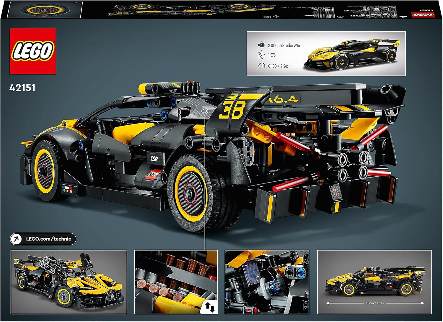 LEGO Technic Bugatti závodní auto, stavebnice modelu auta, hračka sportovního auta, ikonická sběratelská sada aut, stavebnice od 9 let 42151 stavebnic Besuche den LEGO-Store