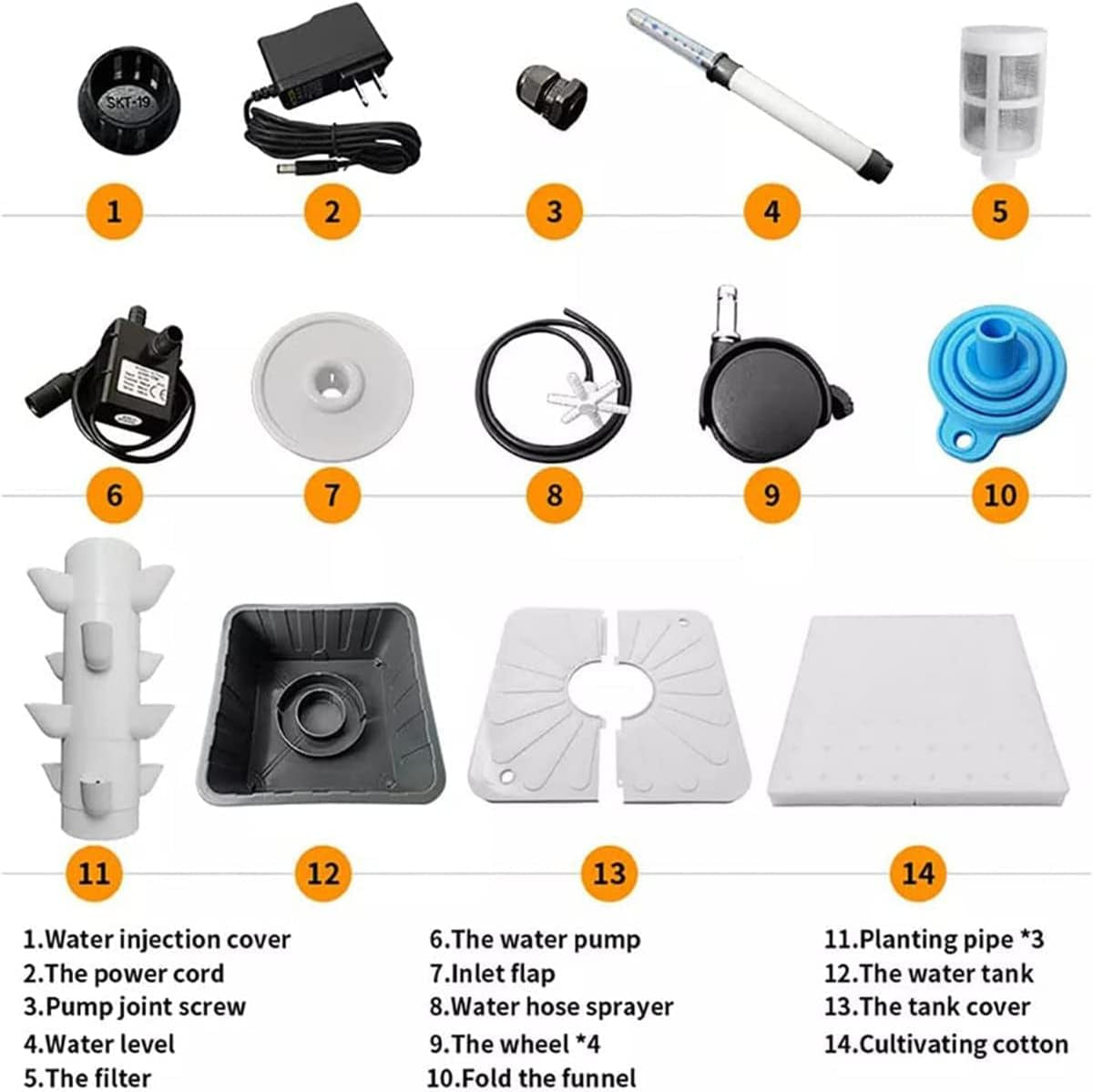 Hydroponická věž, 15vrstvý 45jamkový voskový akvaponický systém, bezdrátová zahradní aeroponická sada pro pěstování bylinek, ovoce a zeleniny s hydratační pumpou, adaptéry, síťované květináče