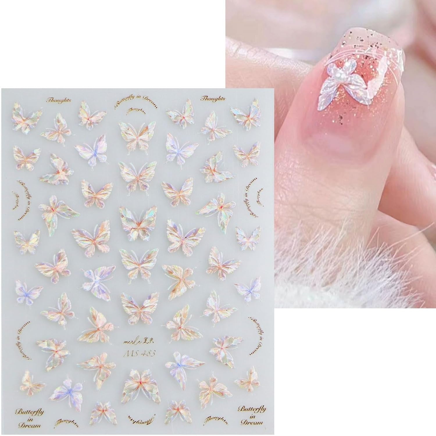 JMEOWIO 3D Nagelsticker Schmetterling Nail Art Sticker Selbstklebend Nagelaufkleber 5D Stereoskopisch Dekoration Nageldesign Zubehör 1 Blatt