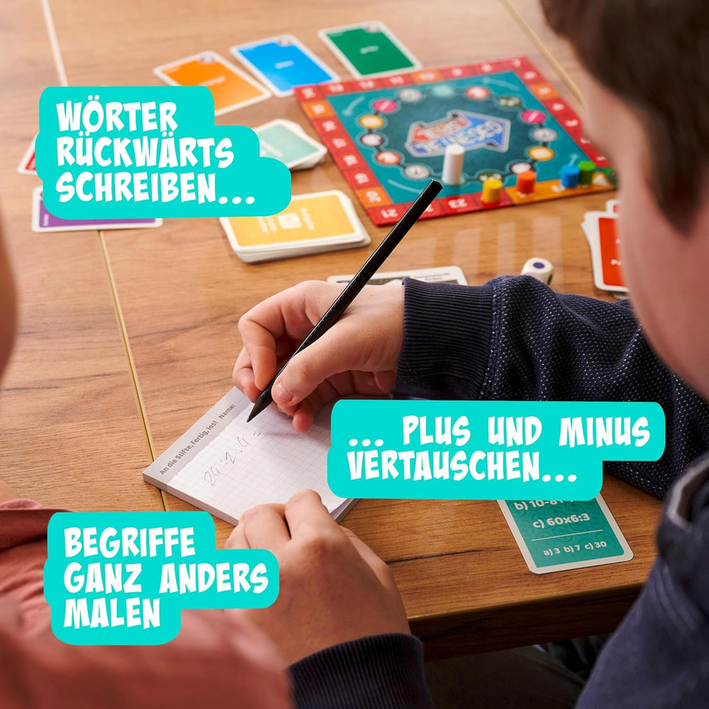 Noris 606062080 - Gegenteil Spiel (Brettspiel od 10 Jahre) - kombinierbar mit dem Kartenspiel - verrücktes Konzentrationspiel für Kinder und Erwachsene für 3-6 Spieler