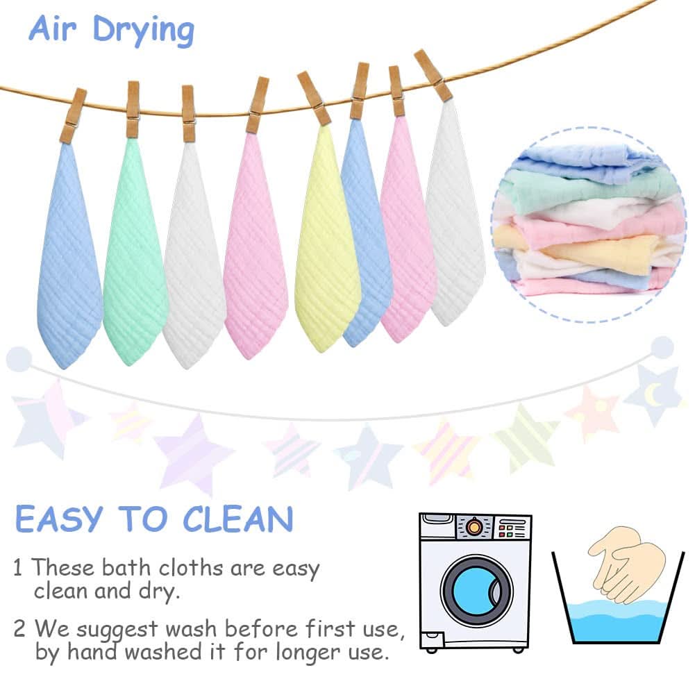 Dětské mušelínové ručníky, balení 8 ks savých ručníků z organické bavlny, 25 x 25 cm Mother and Baby Naty Shop