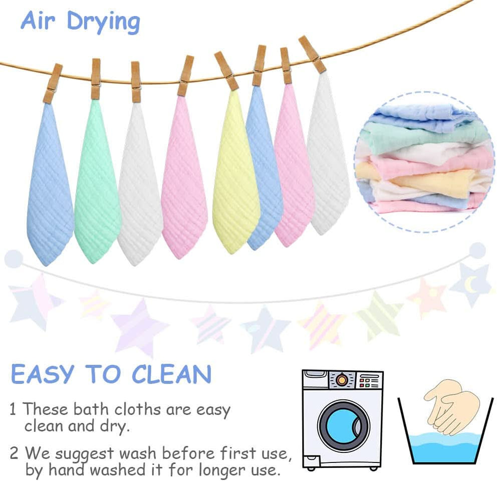 Dětské mušelínové ručníky, balení 8 ks savých ručníků z organické bavlny, 25 x 25 cm Mother and Baby Naty Shop