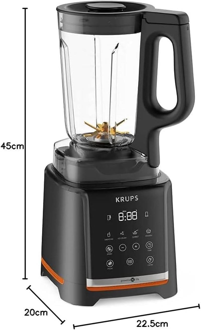 Krups Highspeed - Standmixer Infinymix KB9158 | 1600 W | 5 automatických programů + manuální nastavení | Tritanbehälter | Vč. Rezeptheft | Smoothie, koktejly, ledová tříšť | Schwarz Kitchen Naty Shop