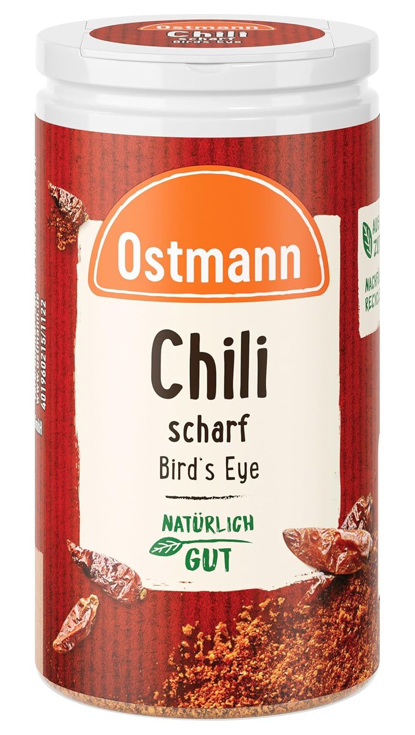 Ostmann Gewürze - Chili scharf Bird's Eye | Féurige Scharfe für Fleischgerichte und Eintöpfe | 35 g v Der Streudose
