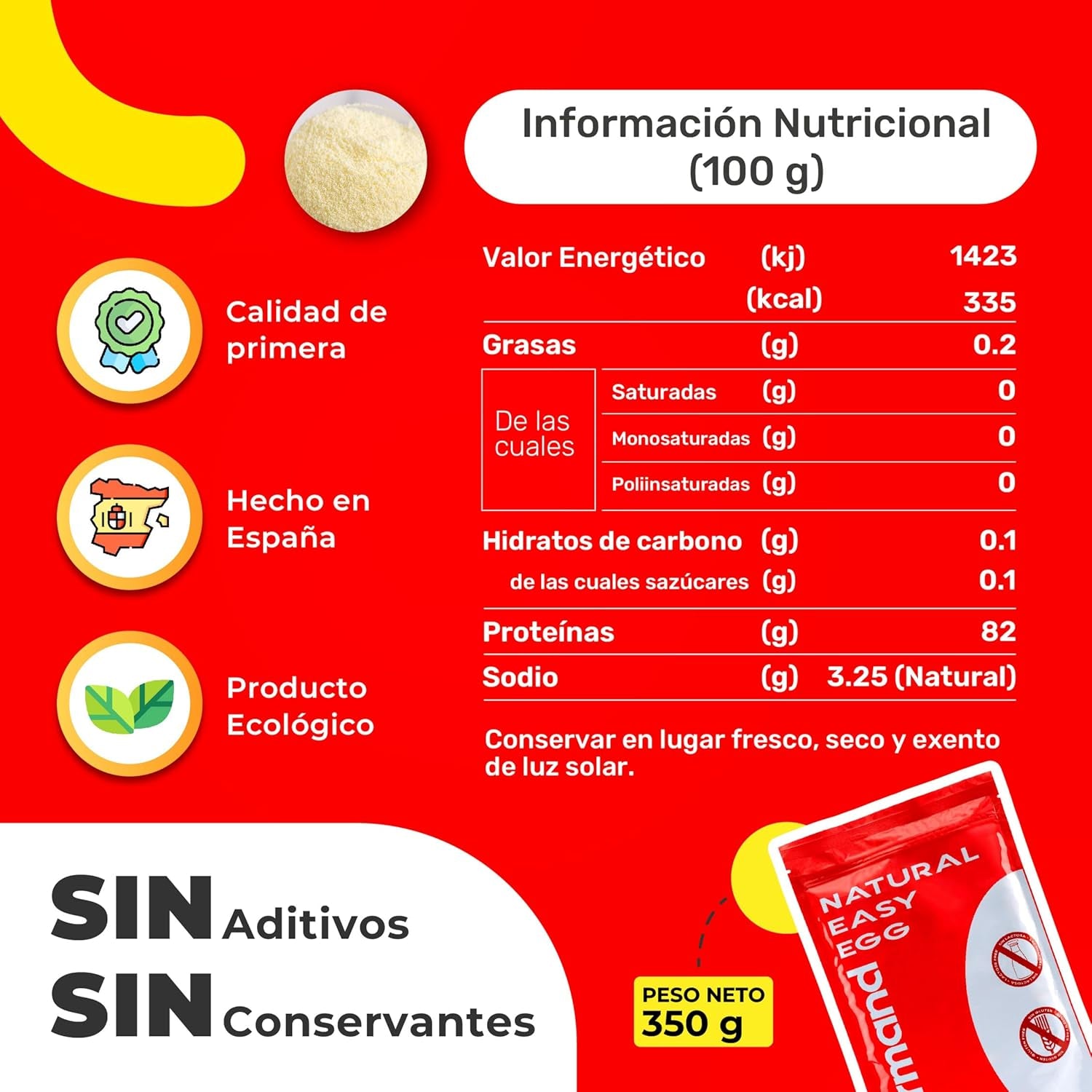 Eiklarpulver (350g) | Getrocknetes Eiklar Pulver | Eialbumin für Backen & Kochen | Ohne Zusatztoffe | Balení zip-bag bez laktózy