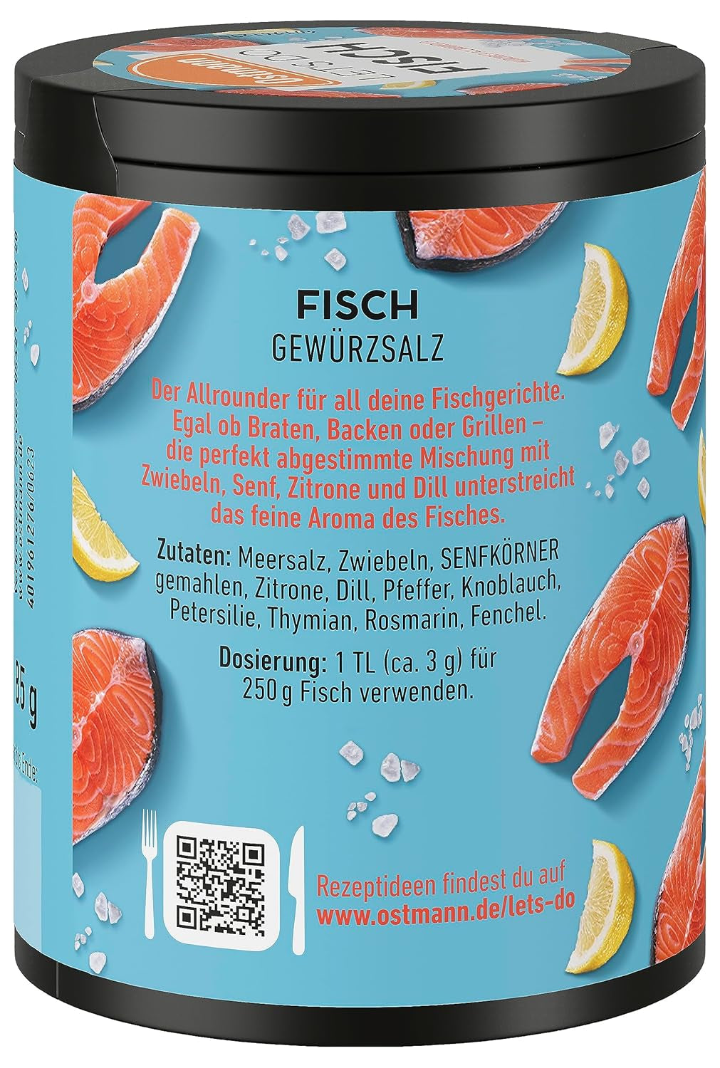 Ostmann Gewürze - Let's Do Fisch Allrounder | Gewürzsalz für Bratfisch, Flammlachs und Meeresfrüchte | Würziger Allrounder s hořčicí, citronem a koprem | 85 g v recyklované tyči Metalldose