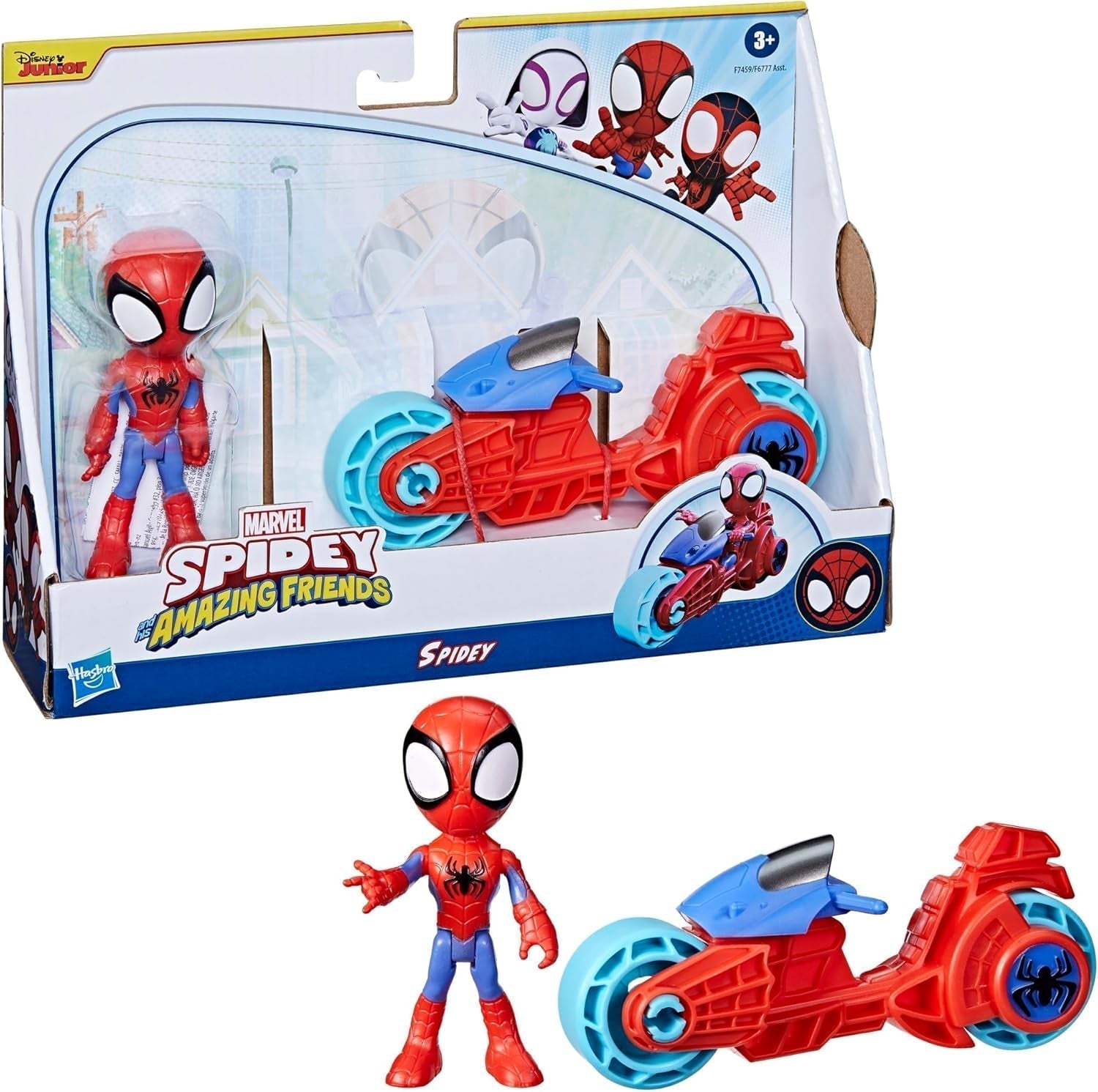 SPIDEY and HIS AMAZING FRIENDS Marvel Spidey figura cu motocicleta, jucărie pentru băieți și fete cu vârsta de 3 ani și peste Action figures Naty Shop