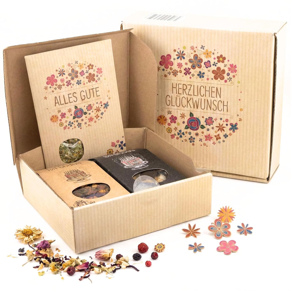 Genuss Set Mit Tee, Rosinen Mit Aroma Schokolade & Gewürzsalz - Geburtstagsgeschenk Für Frauen & Männer, Hochwertiges Geschenkset Mit Karte, Muttertag Geschenkbox Als Besondere Geschenkidee