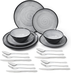 Set de tacâmuri din melamină, format din 24 de piese, pentru 4 persoane, set de farfurii pentru camping - tacâmuri pentru exterior și interior