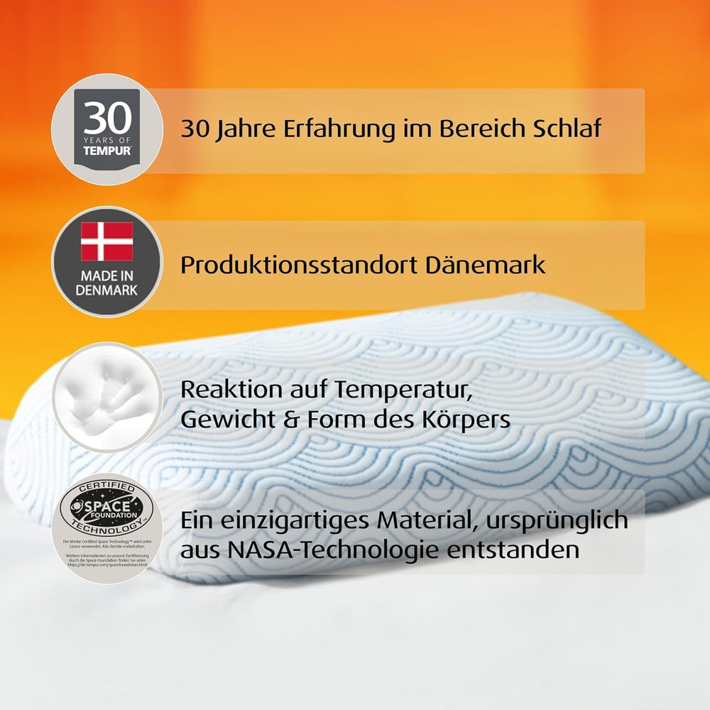 Pernă de dormit din spumă cu memorie TEMPUR EASE, pernă ergonomică de susținere a gâtului pentru orice poziție de dormit, suport ferm, 50 X 31 X 10/5 cm, alb Perne standard Naty Shop