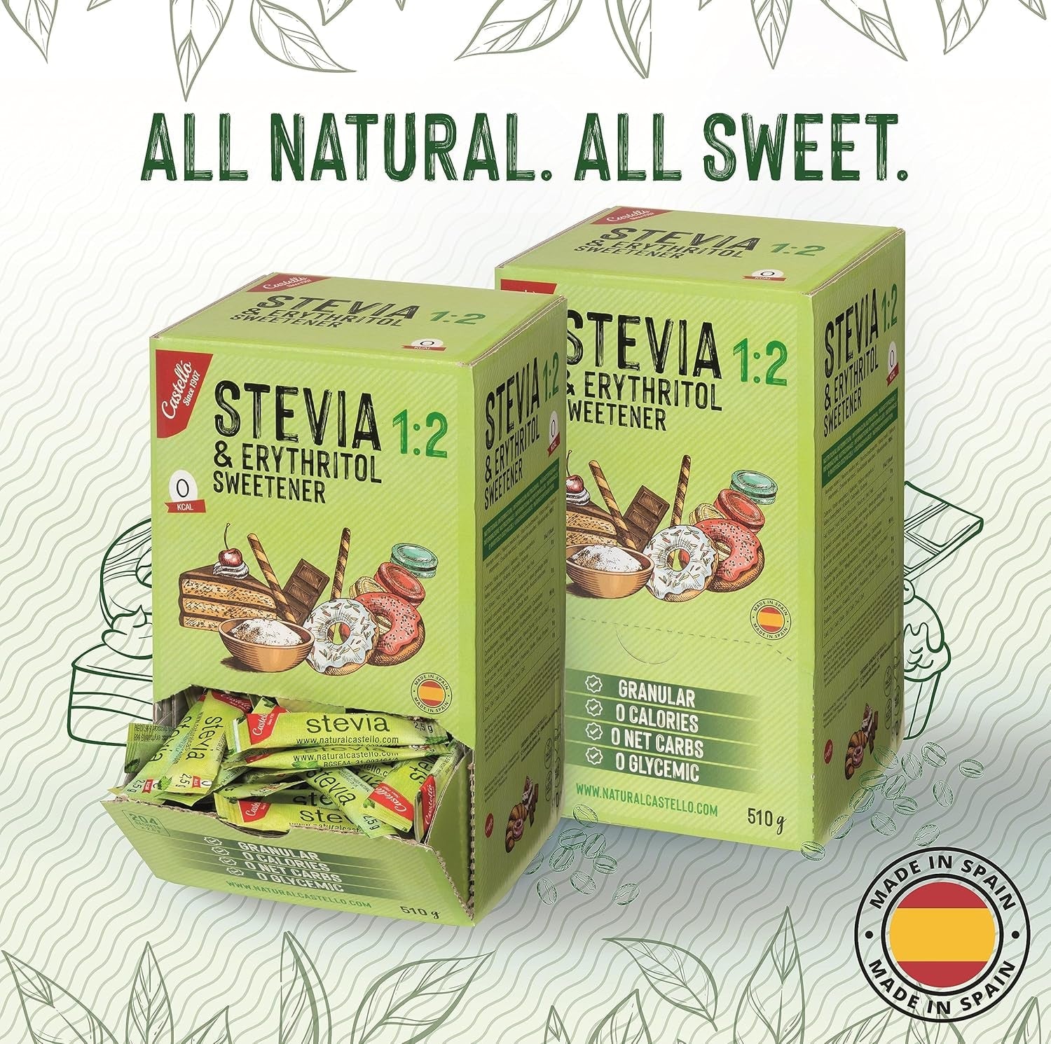 Stévie + Erythritol 1:2 Süßstoff | 204 Myth Bag 2,5 G | 100% Natürlicher Zuckerersatz - 0 Kalorie - 0 Glykämischer Index - Keto Und Paleo - 0 Kohlenhydrate - Kein GVO - Castello od roku 1907-510 G Sladidla Naty Shop