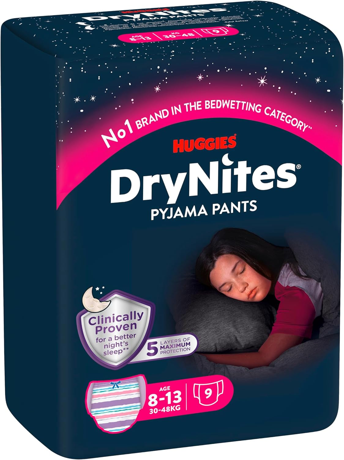 Noční noční pomočování Huggies DryNites pro chlapce od 13 do 8-13 let (30-48 kg) 33dílné (3x11) Jumbo měsíční balení XL plenkové kalhotky Vazba produkty do koupele