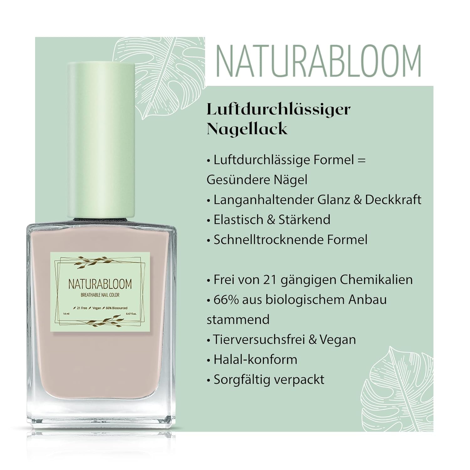 Rychleschnoucí béžový lak na nehty (Moon Dust) - přírodní lak na nehty s veganským složením - prodyšný, udržitelný a dlouhotrvající, 14 ml