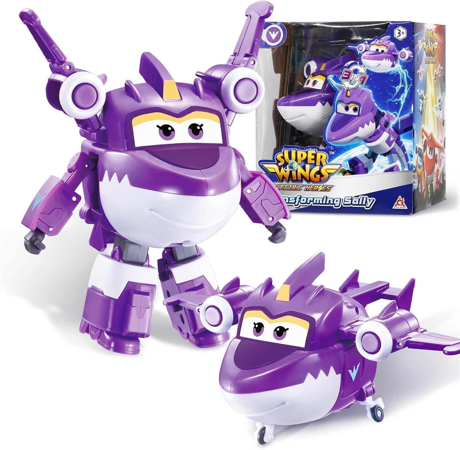 Transformační letadlo Super Wings Supercharged Traver, přibl. 12,7 cm velká dětská figurka na hraní Letadlo a figurka robota pro chlapce a dívky starší 3 let Stříbrné akční figurky Naty Shop Sally
