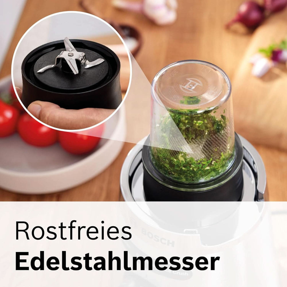 Bosch Standmixer Vitapower Serie 4 MMB6177S, Edelstahl-Klingen Made in Germany, 1,5L Thermosafe Glasbehälter, 0,6L To-Go-Flasche, Stopfer, Universalzerkleinerer, 30 000 U/Min, 1200 W, Silver Kitchen Naty Shop