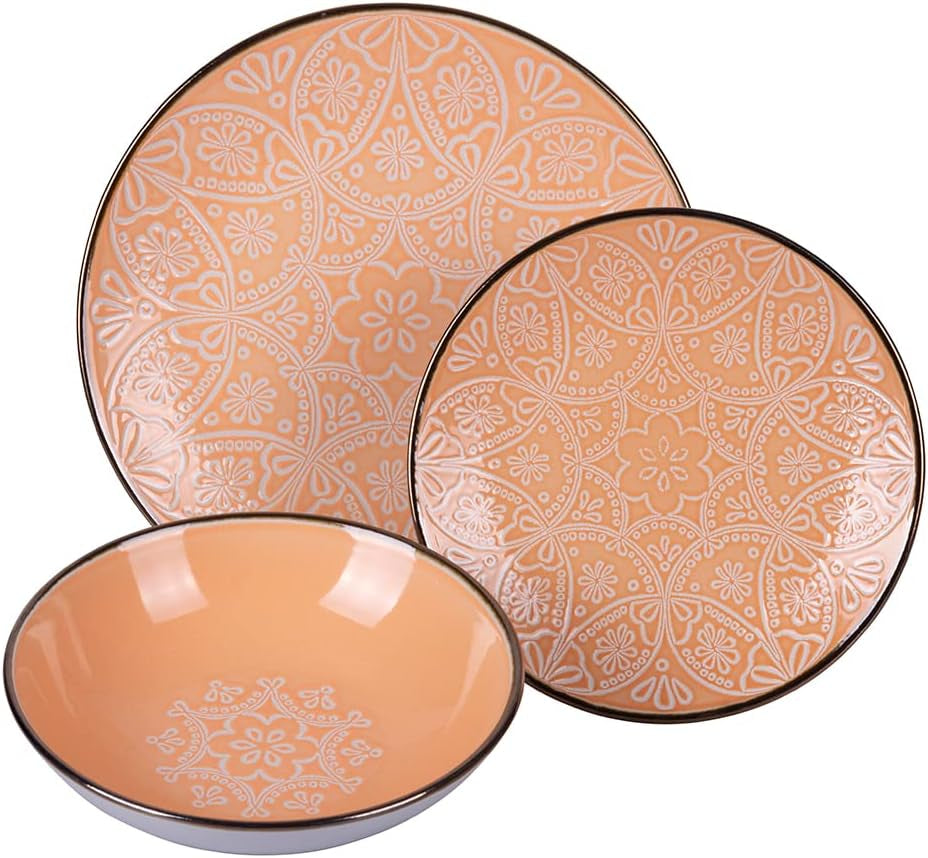Set de veselă din gresie, format din 12 piese, 4 seturi de farfurii în 4 modele diferite, Baku Sunset