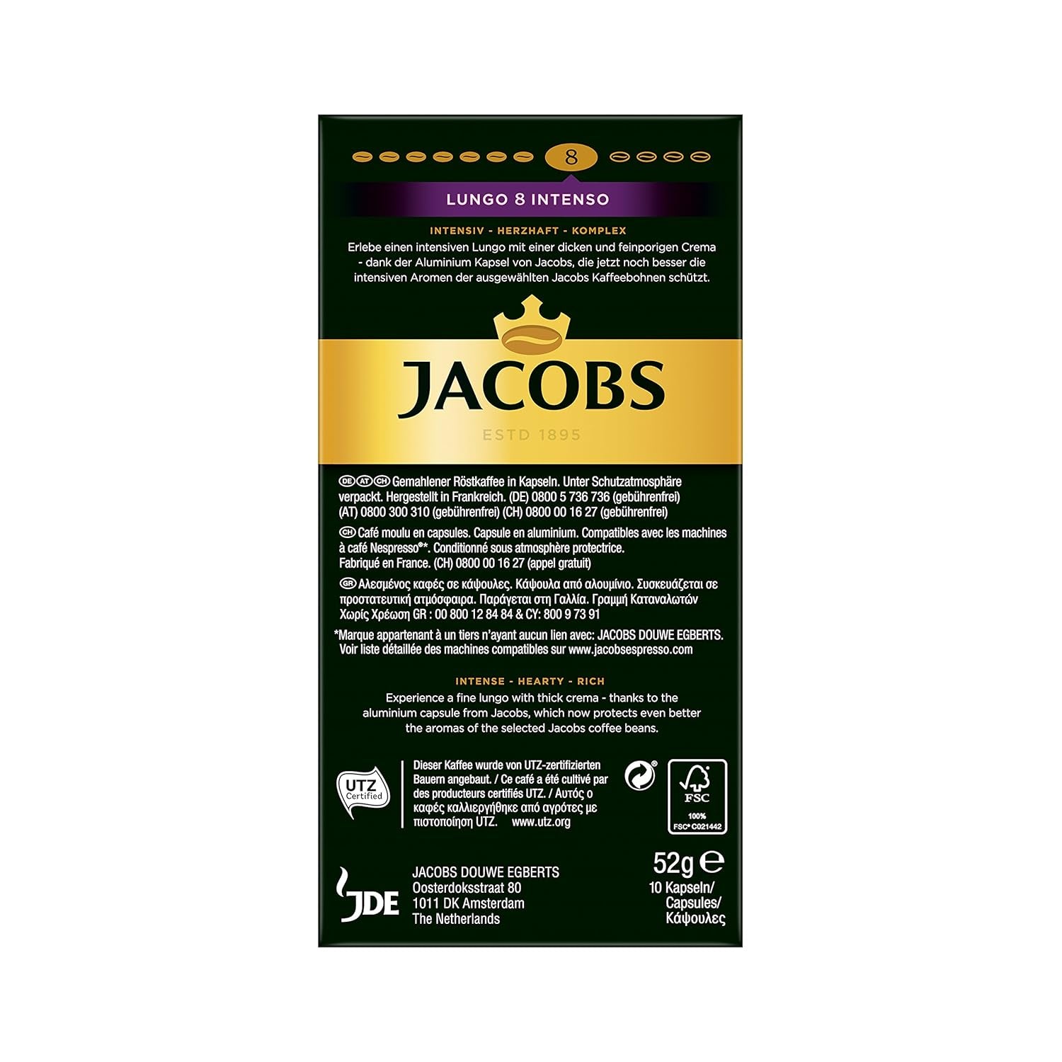 Jacobs Kapseln Lungo Intenso, Intensität 8 & Kapseln Lungo Classico, Intensität 6, 100 Nespresso®* kompatible Kaffeekapseln, 10er Pack, 10 x 10 Getränke