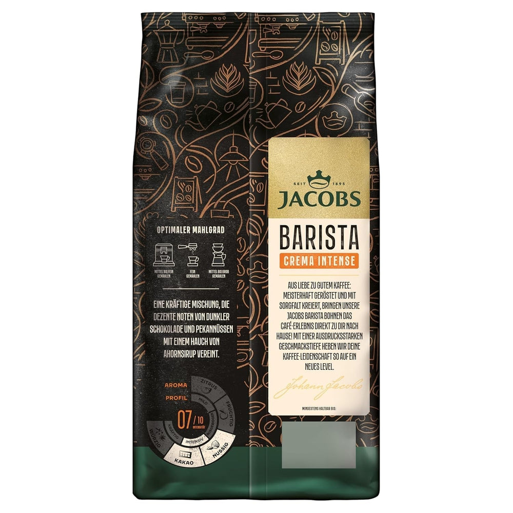 Jacobs Barista Crema Intense Coffee Beans 1kg - Intense, ciocolată neagră și nuci pecan, boabe Arabica și Robusta Cafea Naty Shop