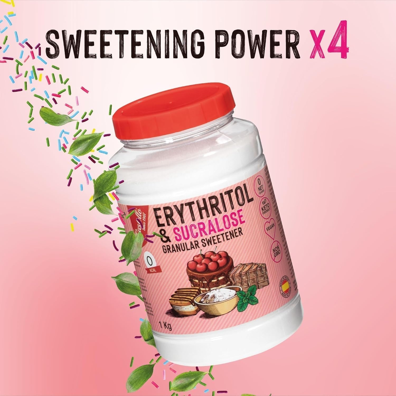 Erythritol + sukralóza 1:4 Süßstoff | 1G = 4G Zucker | 0 Netto-Kohlenhydrate - 0 Kalorie - 0 Glykämischer Index - Keto - Kein GVO - Castello od roku 1907 - 1 kg Sladidla Naty Shop