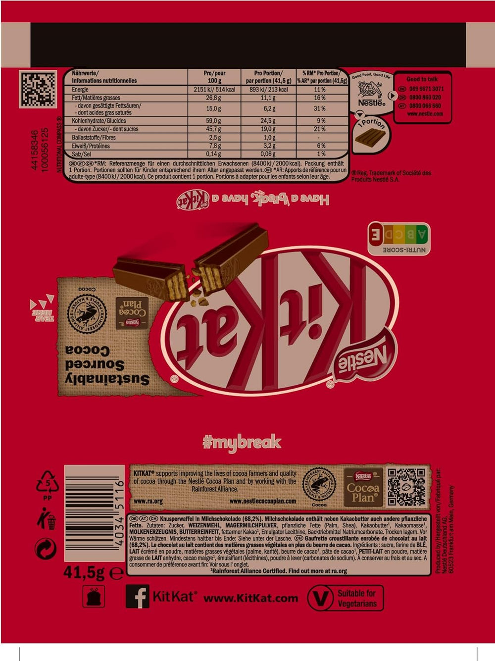 Nestlé klasické čokoládové tyčinky, mléčné čokoládové křupavé oplatkové tyčinky, balení 48 ks (24 x 41,5 g)