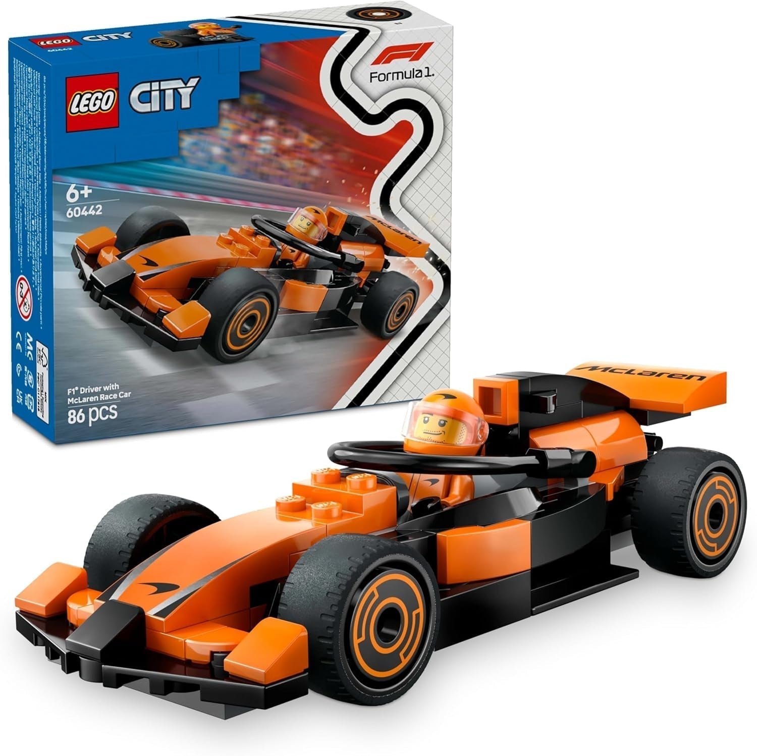 LEGO City Závodník F1 se závodním autem Mclaren - Model formule 1 se závodním autem a minifigurkou - malý dárek pro chlapce a dívky od 6 let nebo fanoušky motoristického sportu 60442 Stavebnice Besuche den LEGO-Store Výchozí název